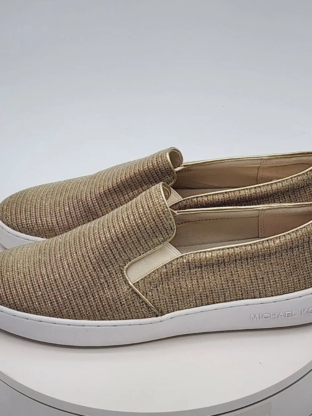 Michael Kors Keaton Pale Gold Glitter Slip-On Sneakers Women’s Size 8.5